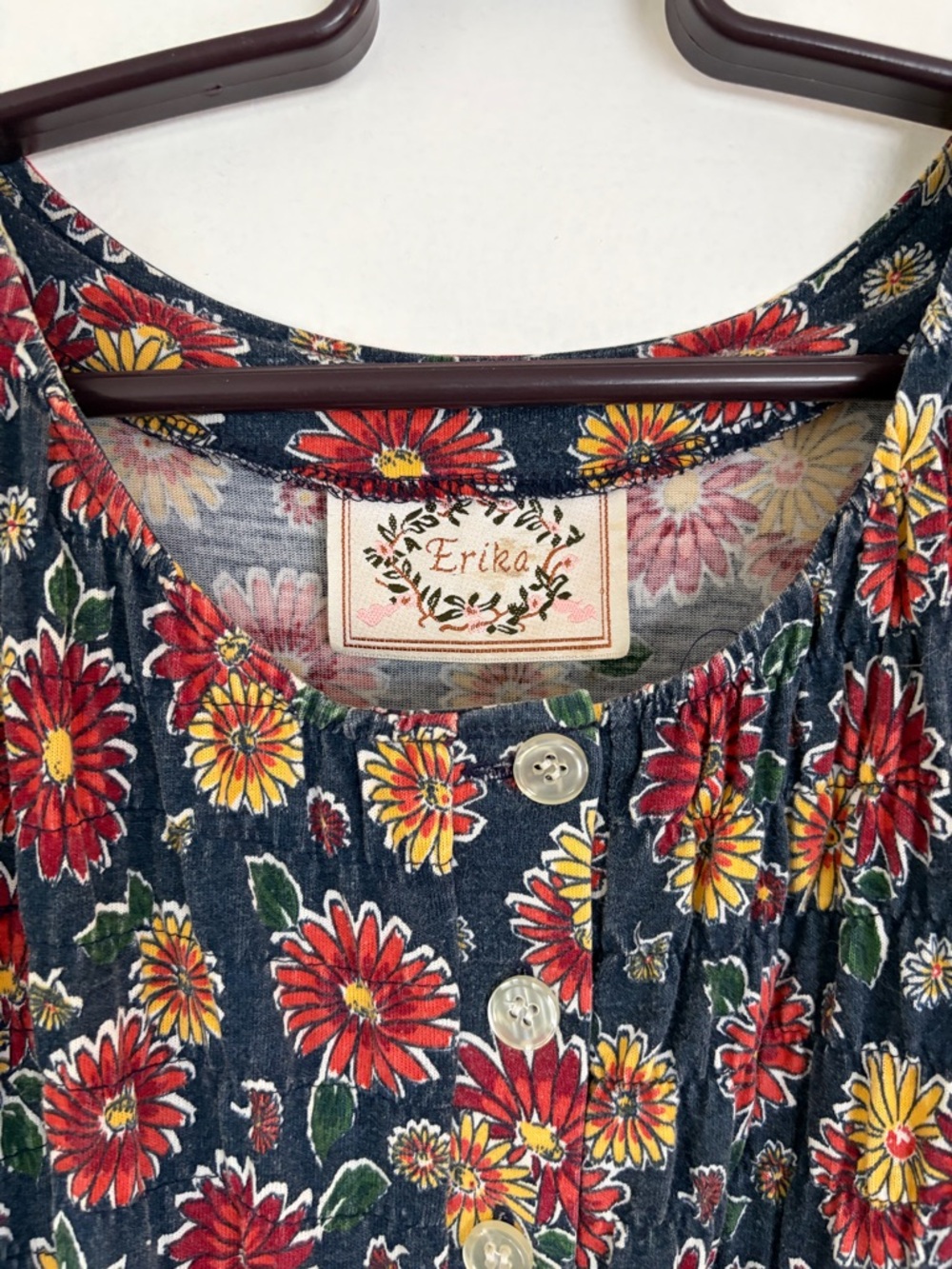 Erika Floral Midi Dress in Navy with Red & Yellow Blooms - Picture 2 of 5